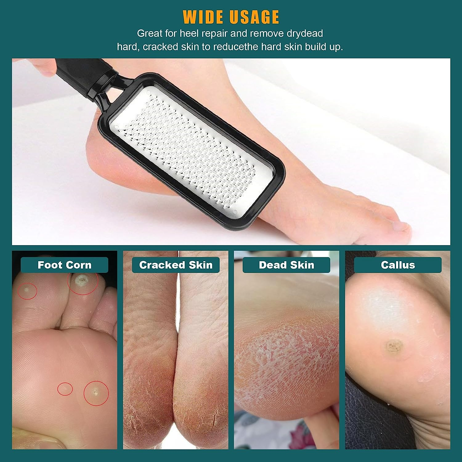 Foot Files Foot Scrubber Pedicure, Stainless Steel Callus Remover for Feet, Professional Foot Grater Rasp Scraper to Hard Skin Corns for Dry and Wet Fee image number 4
