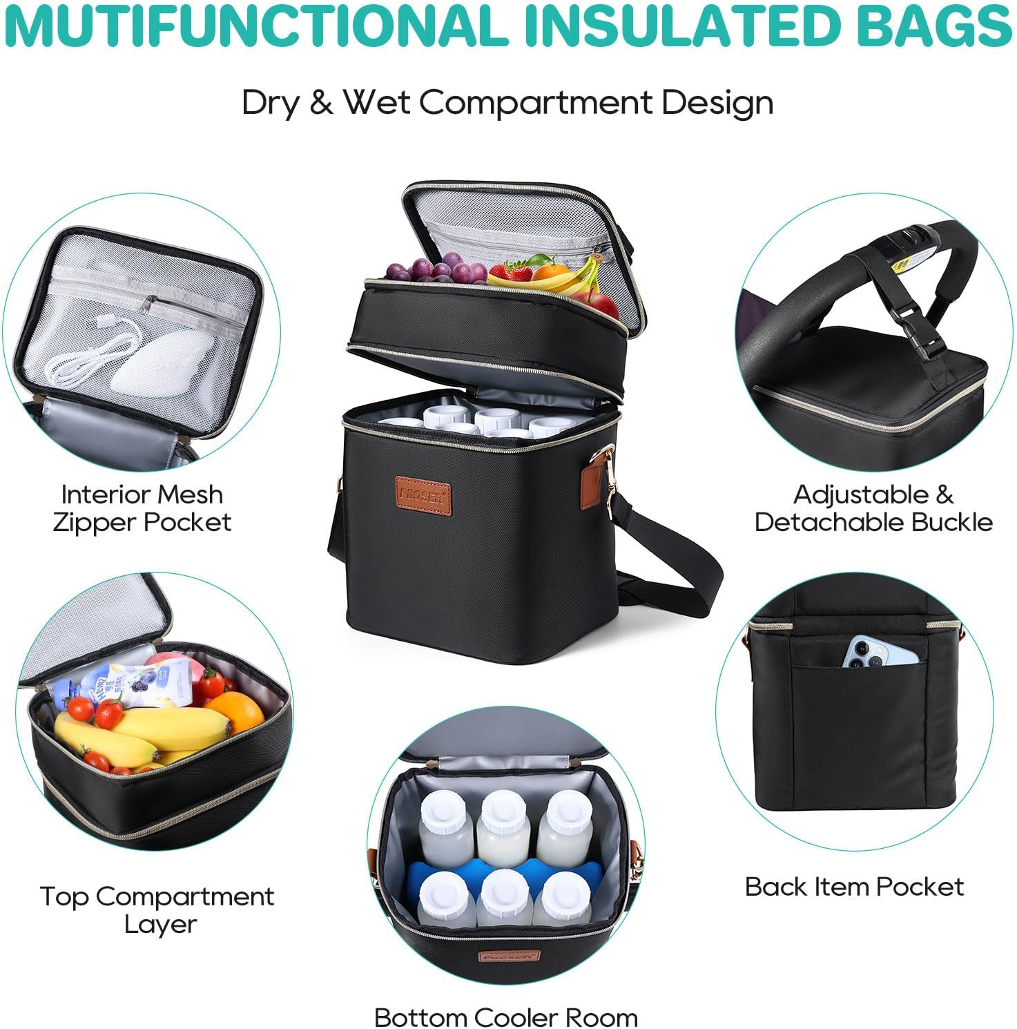 PIIOSER Breastmilk Cooler Bag with Ice Pack Fits 6 Baby Bottles up to 9 Ounce, Insulated Baby Bottle Tote Bags, Double Layer Waterproof Leak-Proof with Shoulder Strap for Nursing &Working Mom - Cream image number 2