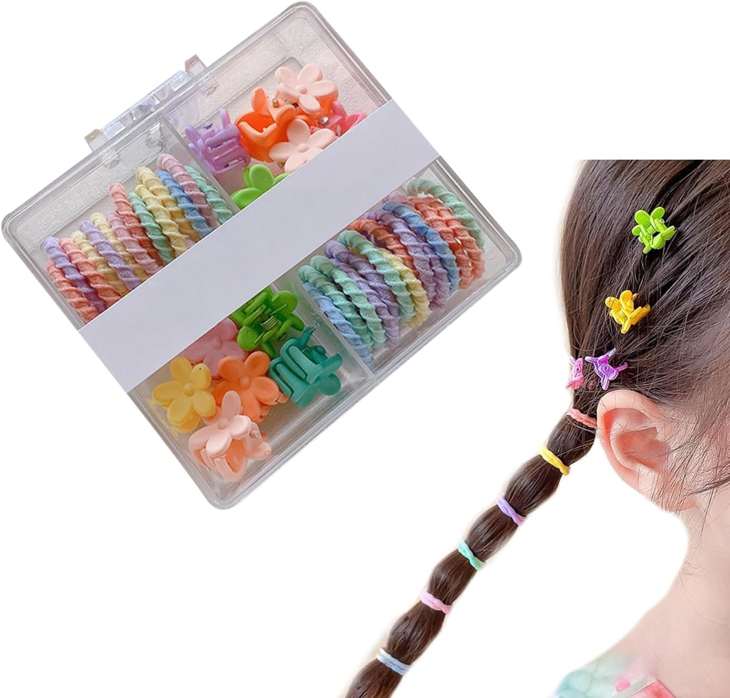 DHWEKU 1 Box Baby Hair Bobbles with Flowers and Star Clips, Elastic Hair Bobbles for Girls, Colourful Elastic Hair Bobbles for Kids, Babies, Little Girls image number 5