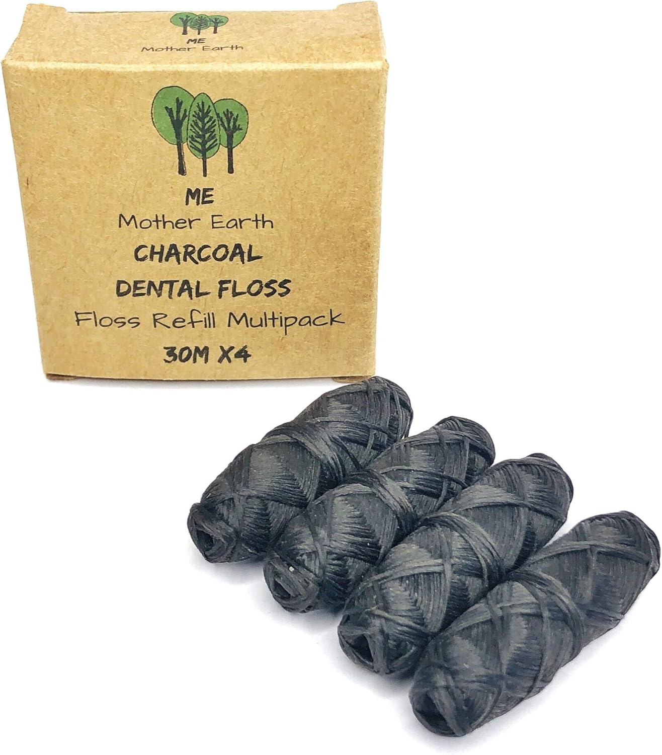 VEGAN Biodegradable Bamboo Charcoal Dental Floss Refill Refill | Natural Candelilla Wax | 33Yds X4 | Peppermint Essential Oil | Eco Friendly Zero Waste Oral Care | 4 Pack image number 4