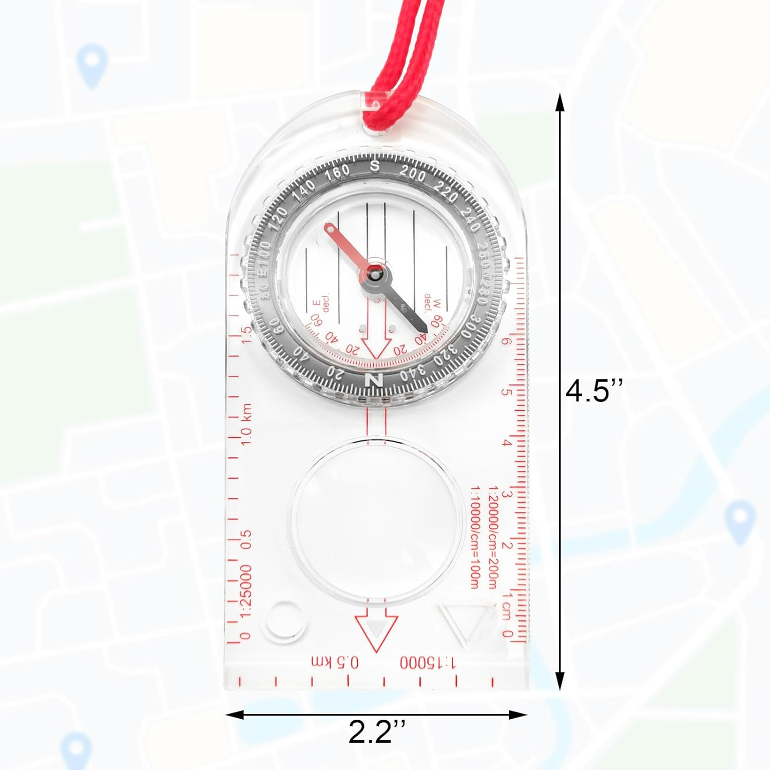 Blingkingdom Multifunctional Waterproof Navigation Compass Map Ruler Magnifier for Explorer Hiking Map Reading and Navigation with Adjustable Lanyard