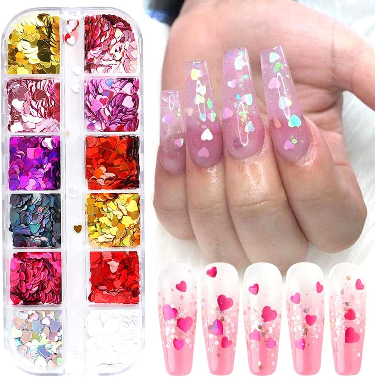 12 Colors Cute Nail Glitter Sequins Nail Art Supplies 3D Holographic Nails Glitter Flakes Glitter Nail Art Stickers Decals Shiny Confetti Glitters Nail Designs for Acrylic Nail Art Decoration