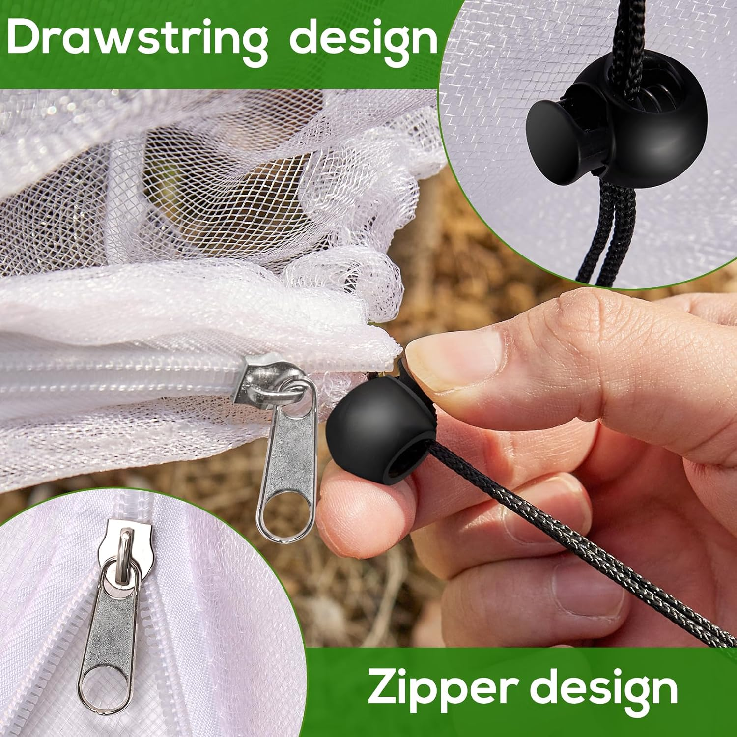 5.9 X 5.9 Ft Fruits Tree Netting Cover with Zipper and Drawstring,Garden Insect Netting Plant Cover Transparent Bird Plant Barrier Flower Fruits Mesh Screen for Preventing Deer Squirrel Bug image number 5