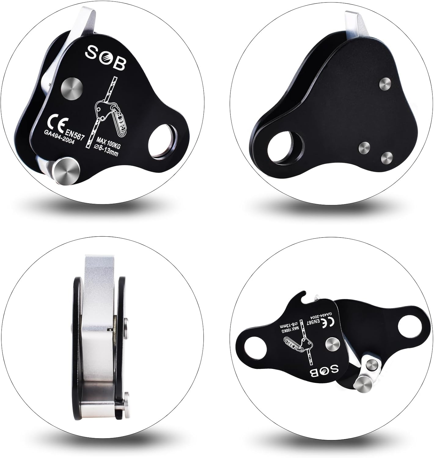 Azarxis Climbing Descender Ascender Belay Device Self Locking Fall Protection Rappel Equipment Rope Grip for 8-13Mm Rope for Rock Mountaineering Aerial Work Caving Rescue Tree Arborist - Blue image number 7