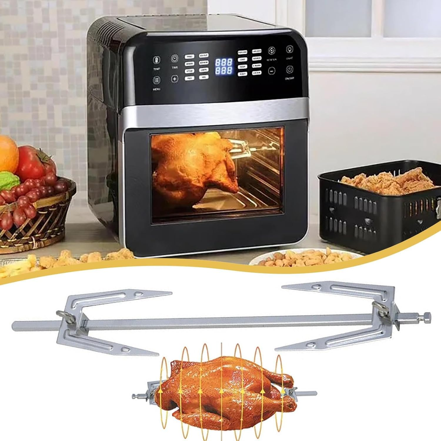 Air Fryer Rotisserie Fork - Stainless Steel Rotisserie Forks | Air Grinder Turntable Fork | Rotisseries Meat Forks | Heavy Duty Charcoal Spit Roaster Grill for BBQ and Fryers Camping And image number 6