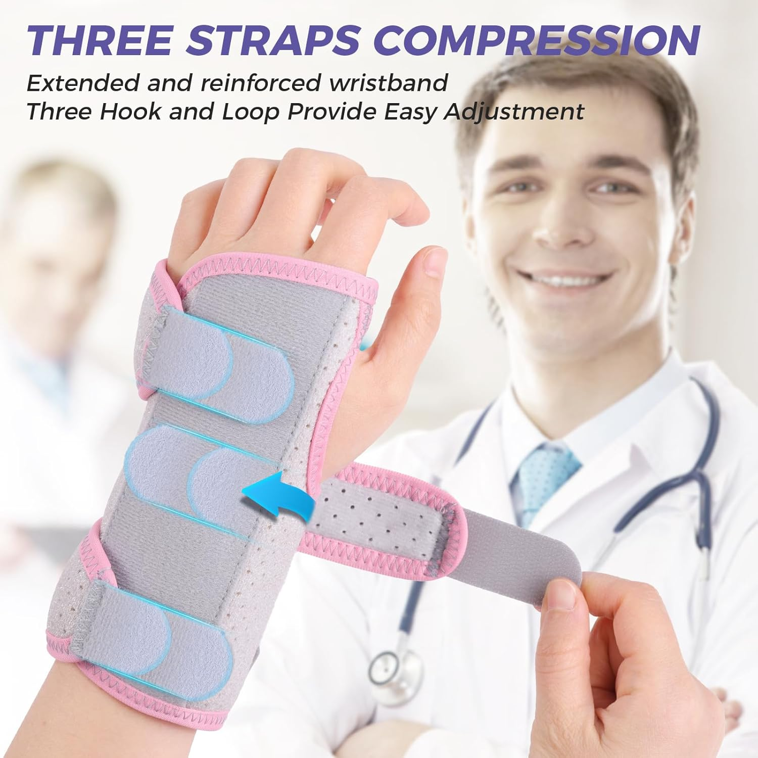 Carpal Tunnel Wrist Brace for Left, Adjustable Adult Night Wrist Support Brace, Wrist Wraps No Pressure on Thumb, Pink Elastic Wrist Guards for Arthritis, Tendonitis, Pain Relief, Small image number 3