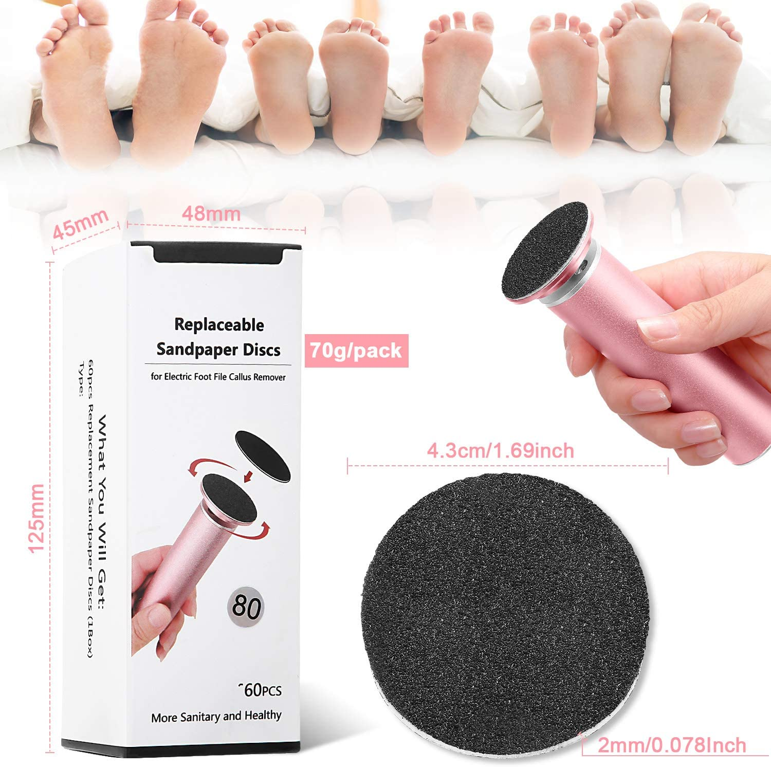 120 Pieces Replacement Sandpaper Discs for Electric Foot File Adjustable Speed Callus Remover Tool Sandpaper Pad Disks Replaceable for Men Women Dead Cracked Hard Skin image number 1