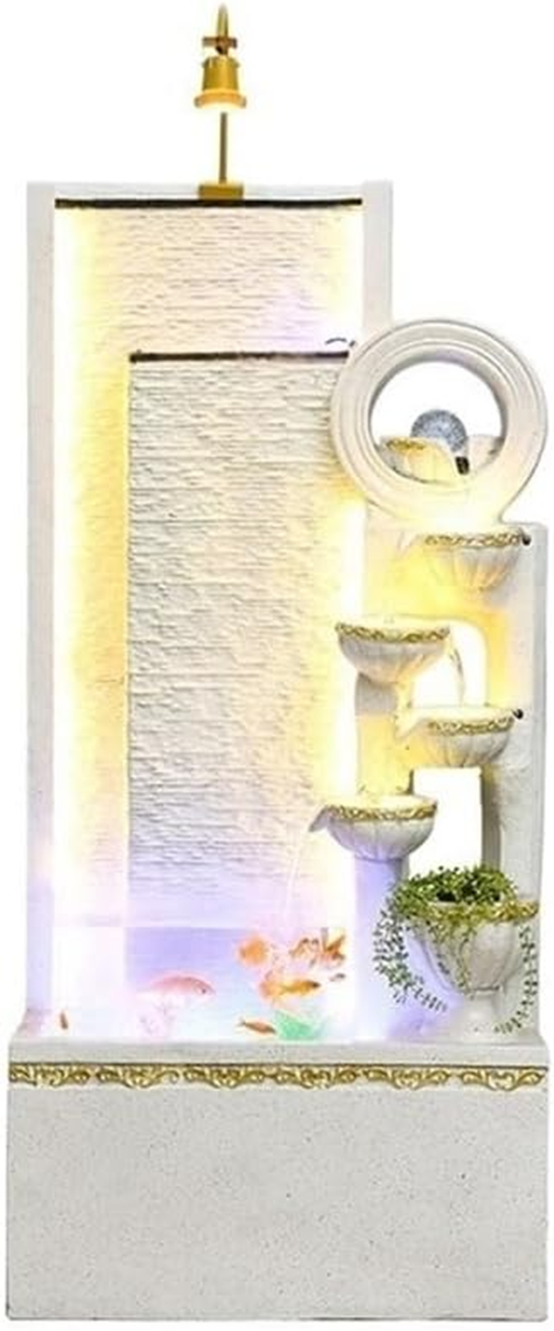 Outdoor Fountain Flowing Water Ornaments Floor-Standing Feng Shui Fountain Decoration Modern Simple Circulating Waterscape(White)