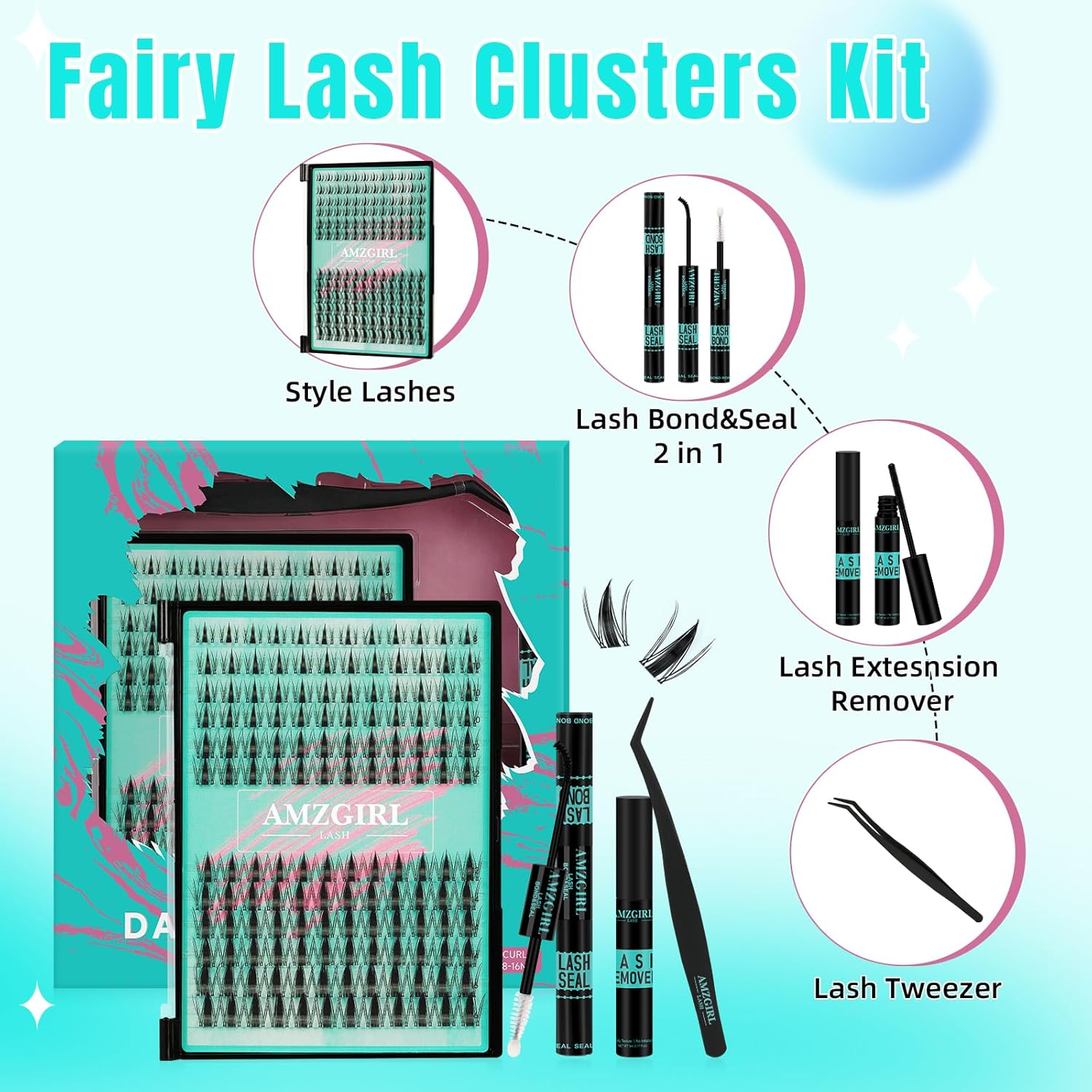 Manga Lash Clusters Kit 144PCS Fairy Eyelash Extension Kit with Bond and Seal, Fake Eyelashes Clusters with Invisible Lash Band, Glue Remover and Applicators (8-16Mm Kit,Black Bond) image number 3