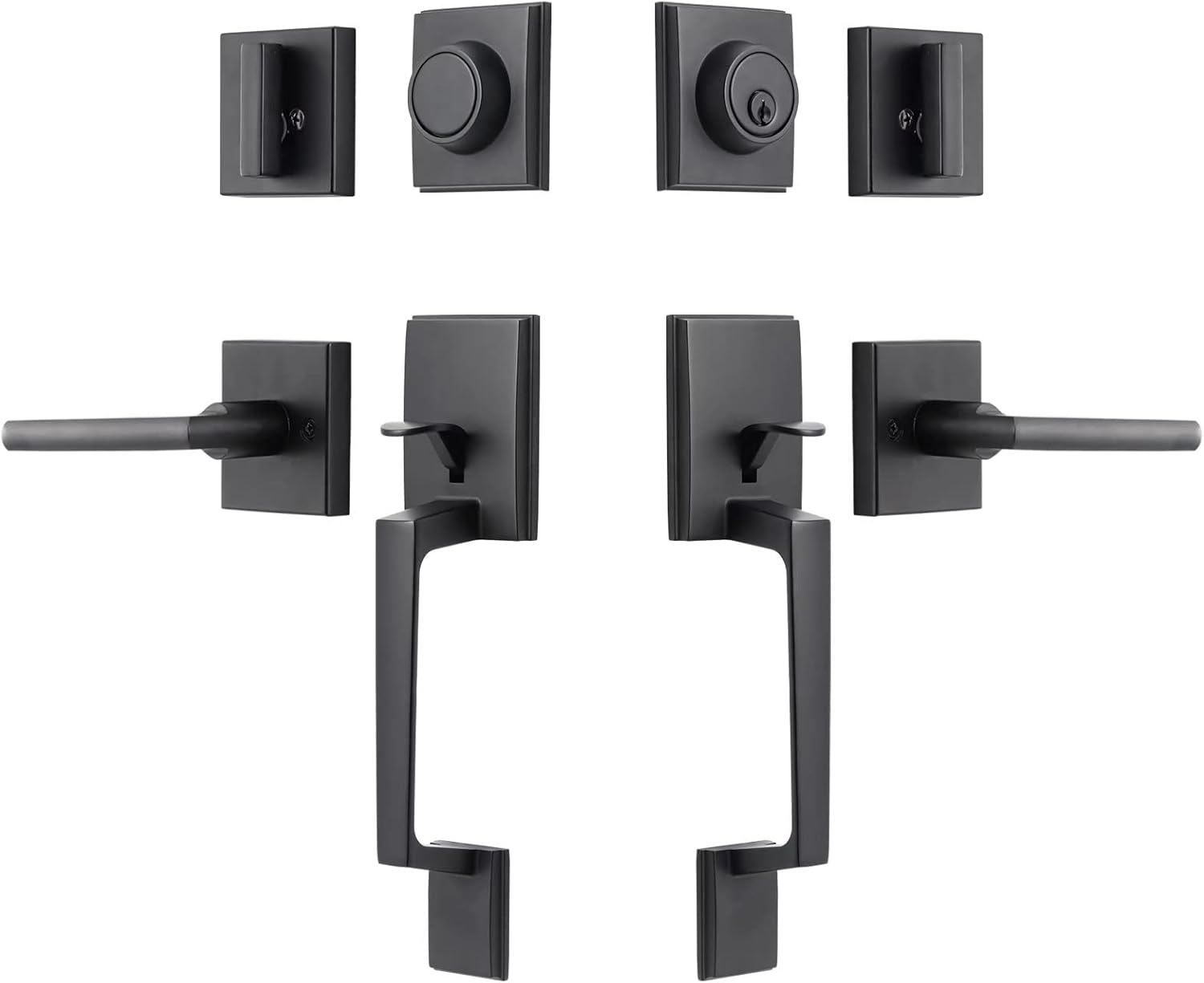 Neutype Front Door Handle Set Entrance Door Lock Set Matte Black Heavy Duty Entry Handle Set with Lock, with Single Cylinder Deadbolt and Lever Handle, Compatible with Right & Left Handed Doors