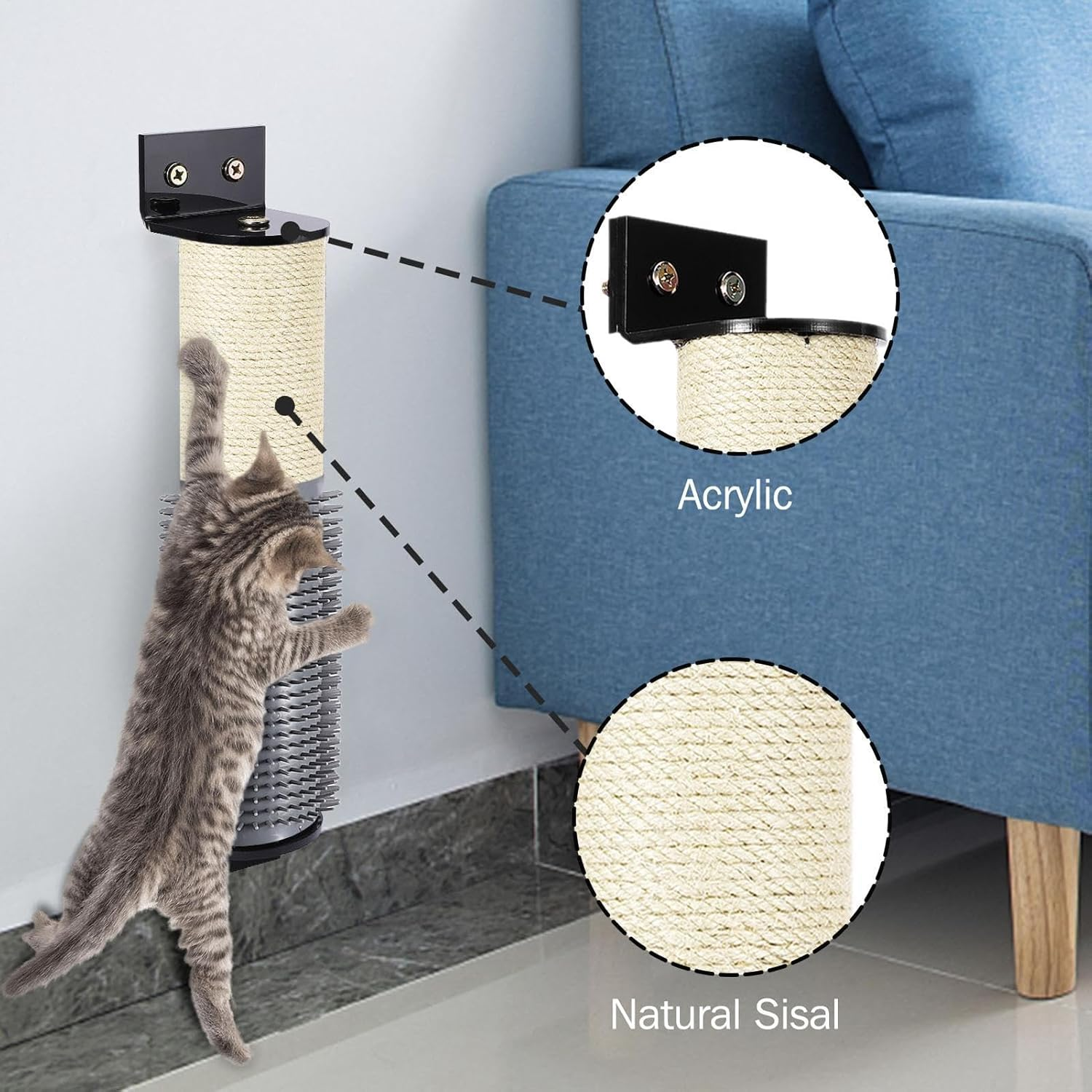 Cat Tree Replacement Post | Natural Sisal Heavy-Duty Replacement Cat Scratching Post - Versatile Kitten Supplies for Home Apartment Living Room Bedroom Playroom image number 3