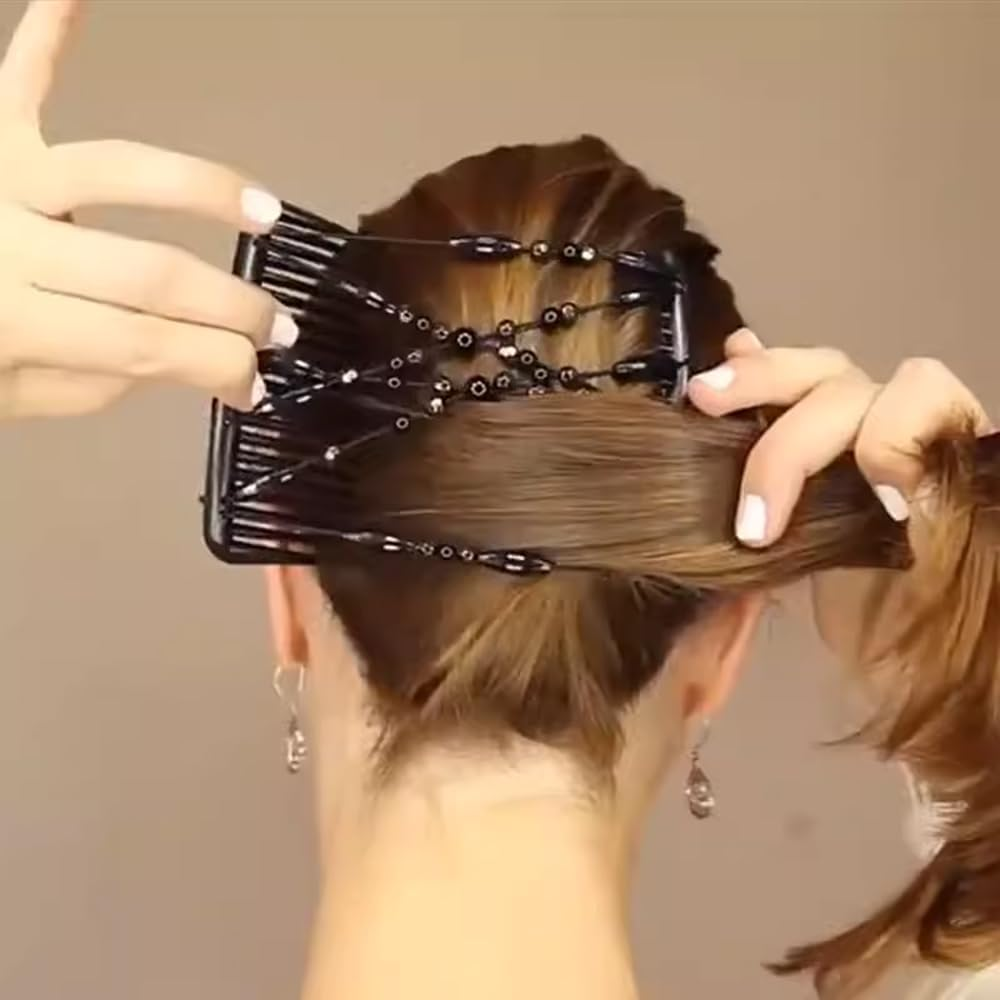 Stretch Combs Magic Hair Clips，Beaded Stretchy Easy Magic Hair Comb Elastic Double Hair Clip Hair Accessories，Perfect French Twist Holder image number 3