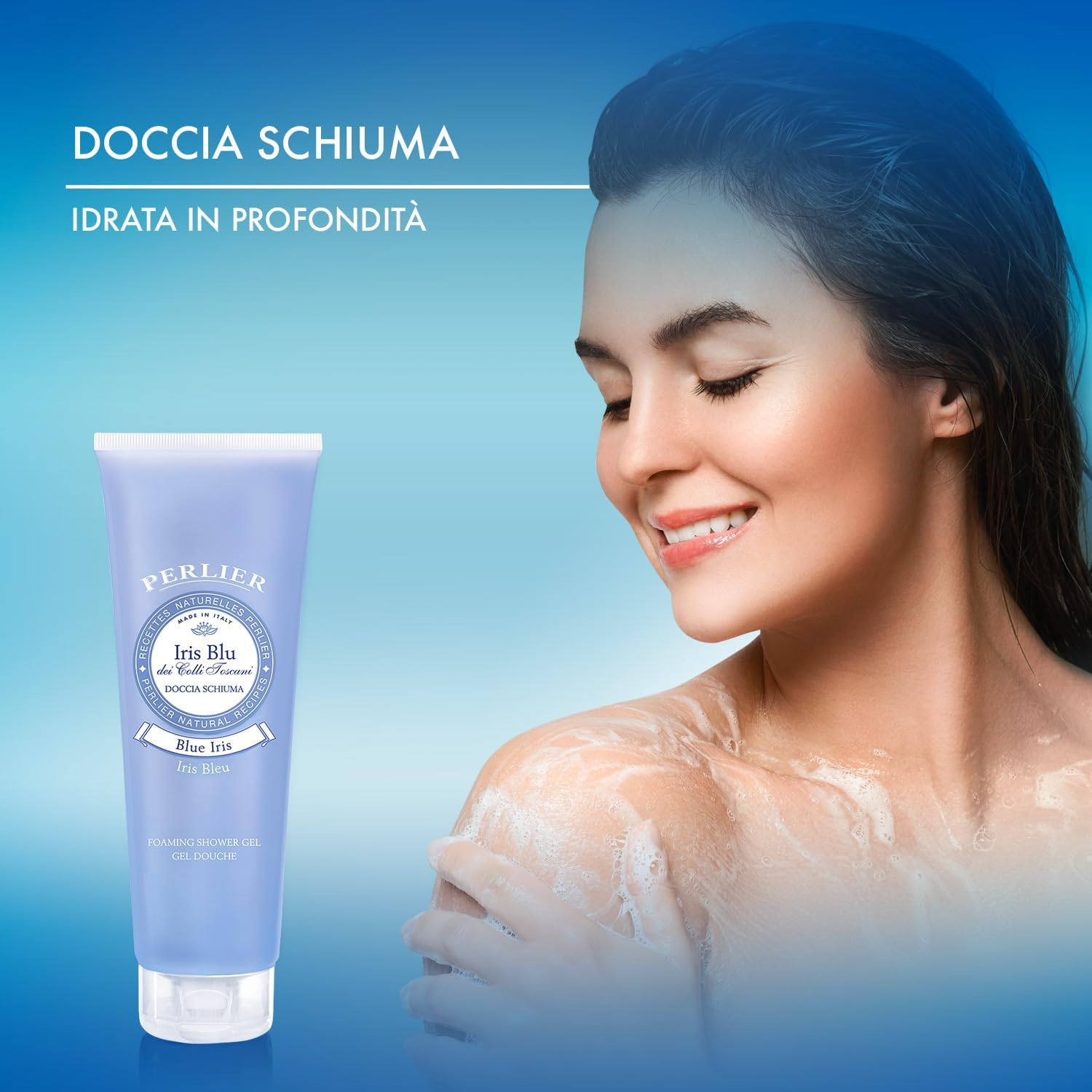 Perlier: "Iris Blu" Shower Foam, Blue Iris Scent - 8.4 Fluid Ounces (250Ml) Tube [ Italian Import ] image number 4
