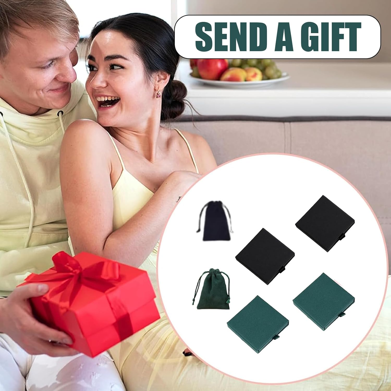 6 PCS Small Gift Box Set with Lids, Necklace Box and Jewellery Storage, Includes Black and Dark Green Gift Boxes with Drawstring Bags for Jewellery Presentation and Organisation image number 6