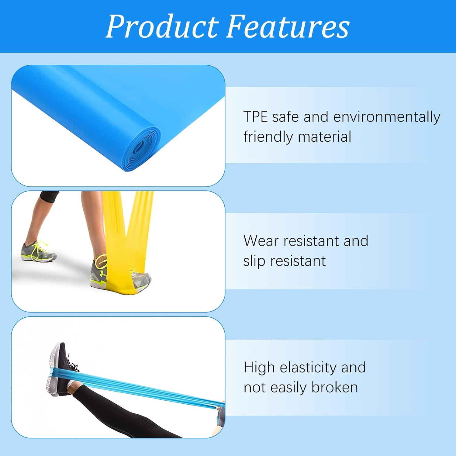 4 Pcs Bushhaven Resistance Band Set: Premium Latex Resistance Bands for Home Gym, Strength Training & Pilates, Stretchable 50-Foot Non-Slip Exercise Bands in Blue/Black/Yellow/Red for Men & Women image number 5