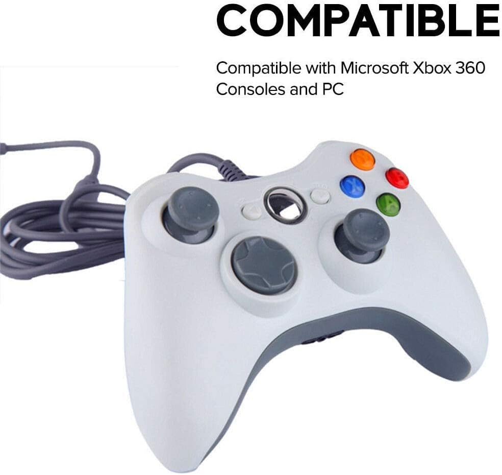 Wired Controller for Xbox 360/PC, USB Gamepad for PC, Joypad for Microsoft Xbox 360/Xbox 360 Slim/Pc Windows 7 8 10 (White) - White image number 2