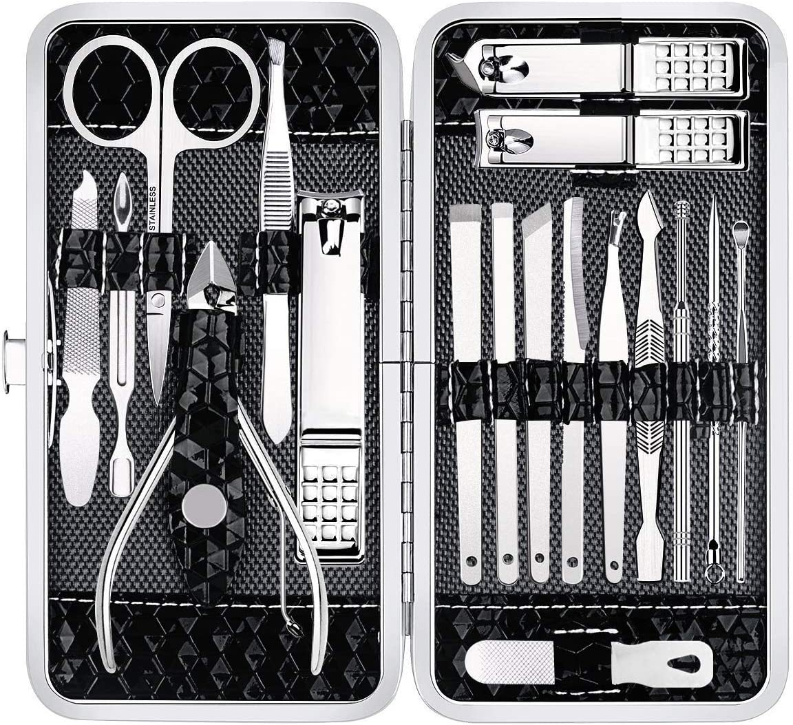 Manicure Set Nail Clippers Pedicure Kit -18 Pieces Stainless Steel Manicure Kit, Professional Grooming Kits, Nail Care Tools with Luxurious Travel Case Black image number 4