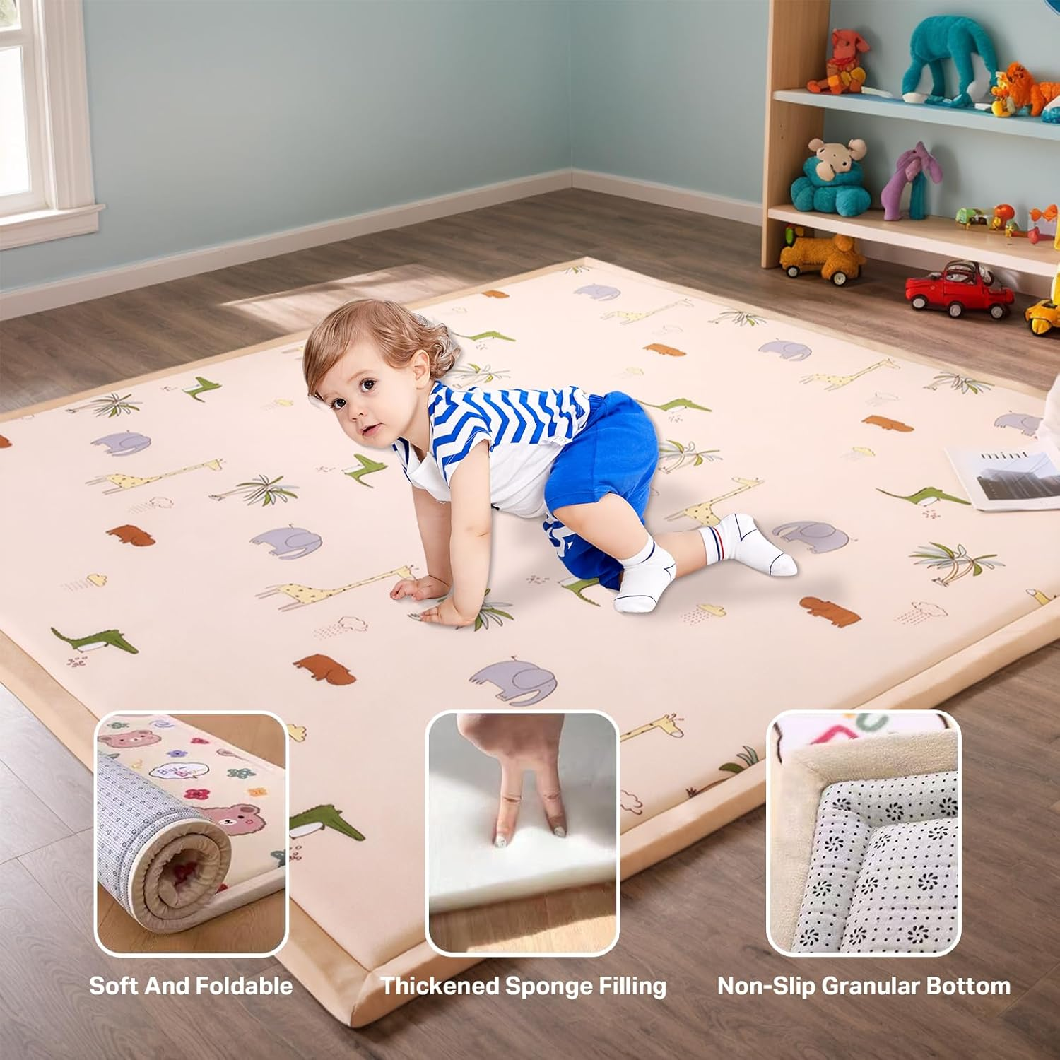 OKUYOSHI Baby Play Mat - 3CM Mellow Muscle Kids Memory Foam Tatami Mat, 150 * 200CM (Animal) - Bear image number 5