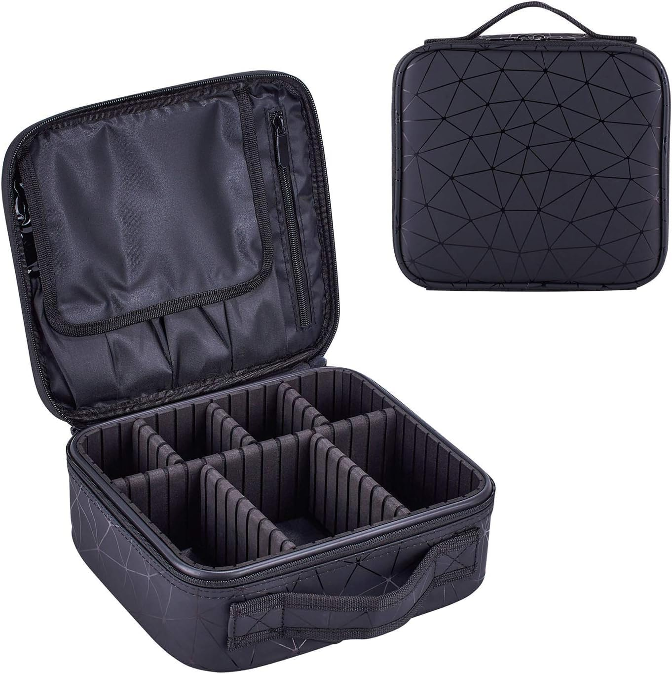 JOVALA Make up Travel Case Large Makeup Bag Cosmetics Train Case Makeup Suitcase with Compartments Toiletries Brush Organizers and Storage Bag (Black)