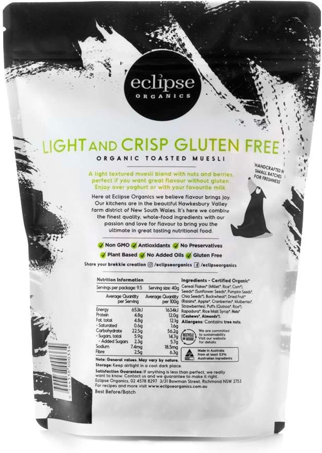 Eclipse Organics Muesli - Toasted Light and Crisp Gluten-Free 380G - Granola, Plant Based, No Preservatives image number 2