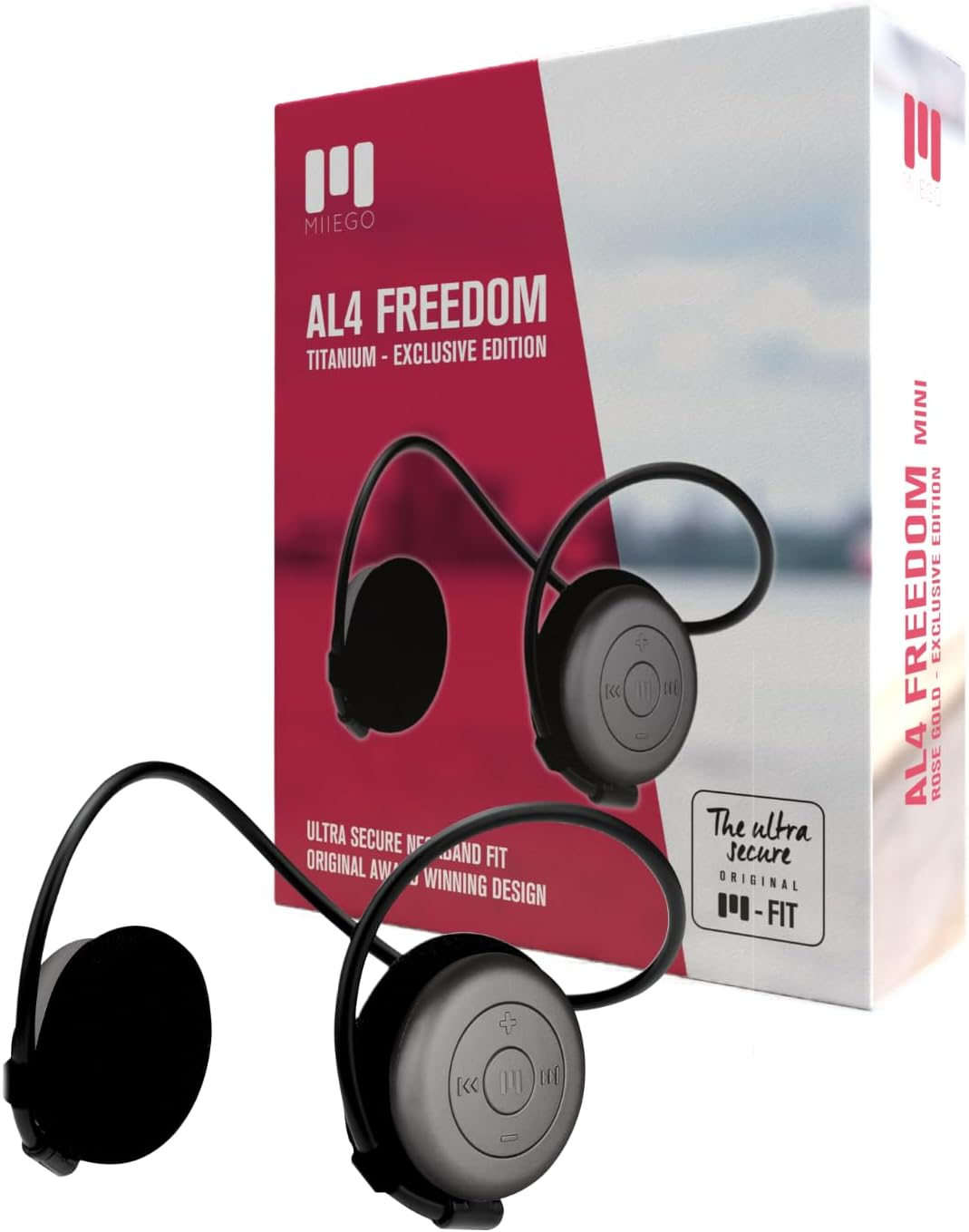 MIIEGO AL4 Freedom Mini Bluetooth Headphones - Short Neckband & Secure Fit - Wireless & Waterproof - Clear Sound & Long Battery - Rose Gold