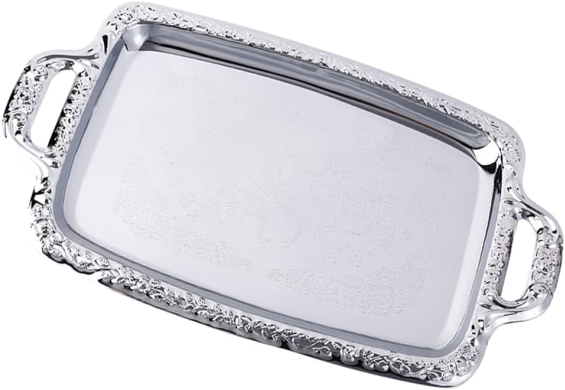 STOBAZA Silver Tray Decorative 1Pc Bread Tray Metal Cookie Plate Simple Rectangular Silver Tray