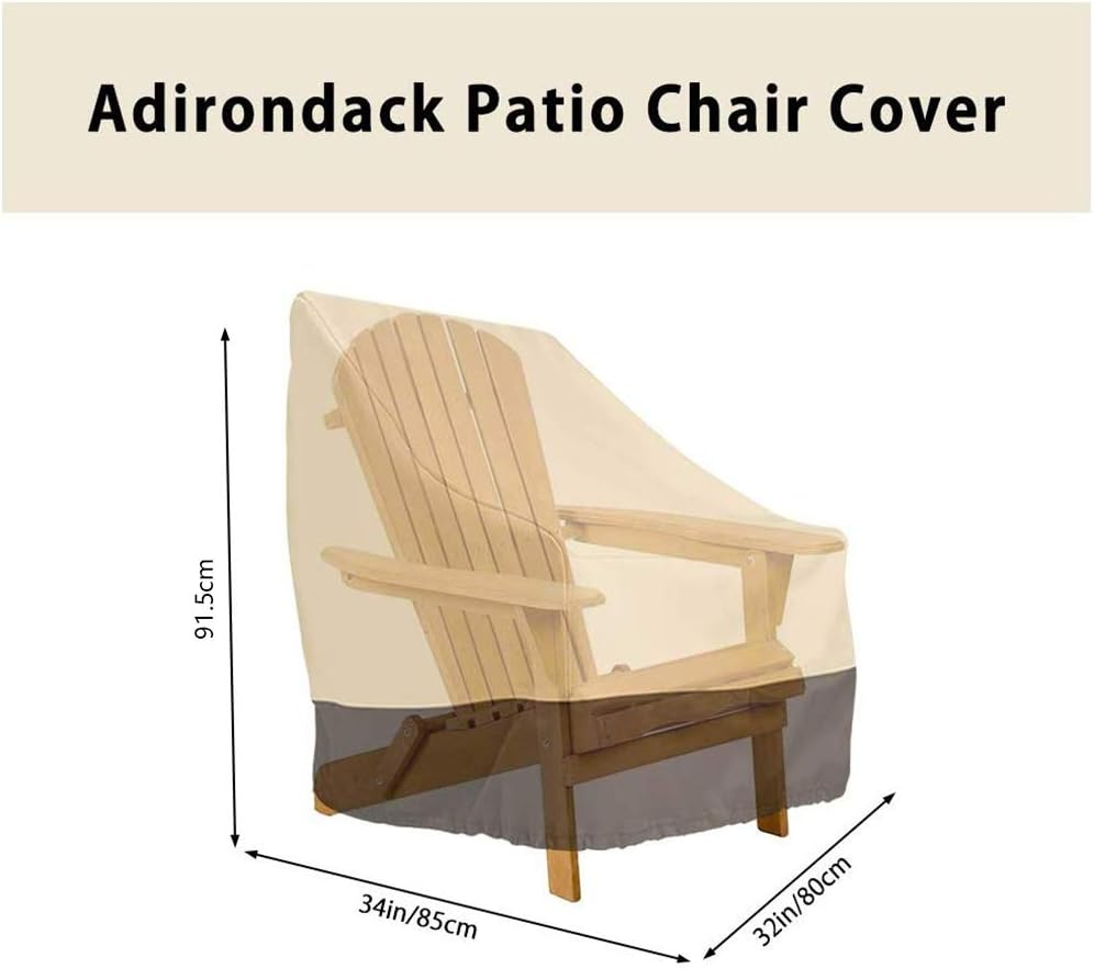 2 Pack Patio Adirondack Chair Cover 31X33X36 Inch Heavy Duty Outdoor Cover 420D, Waterproof Outdoor Lawn Patio Furniture Covers, Beige image number 3