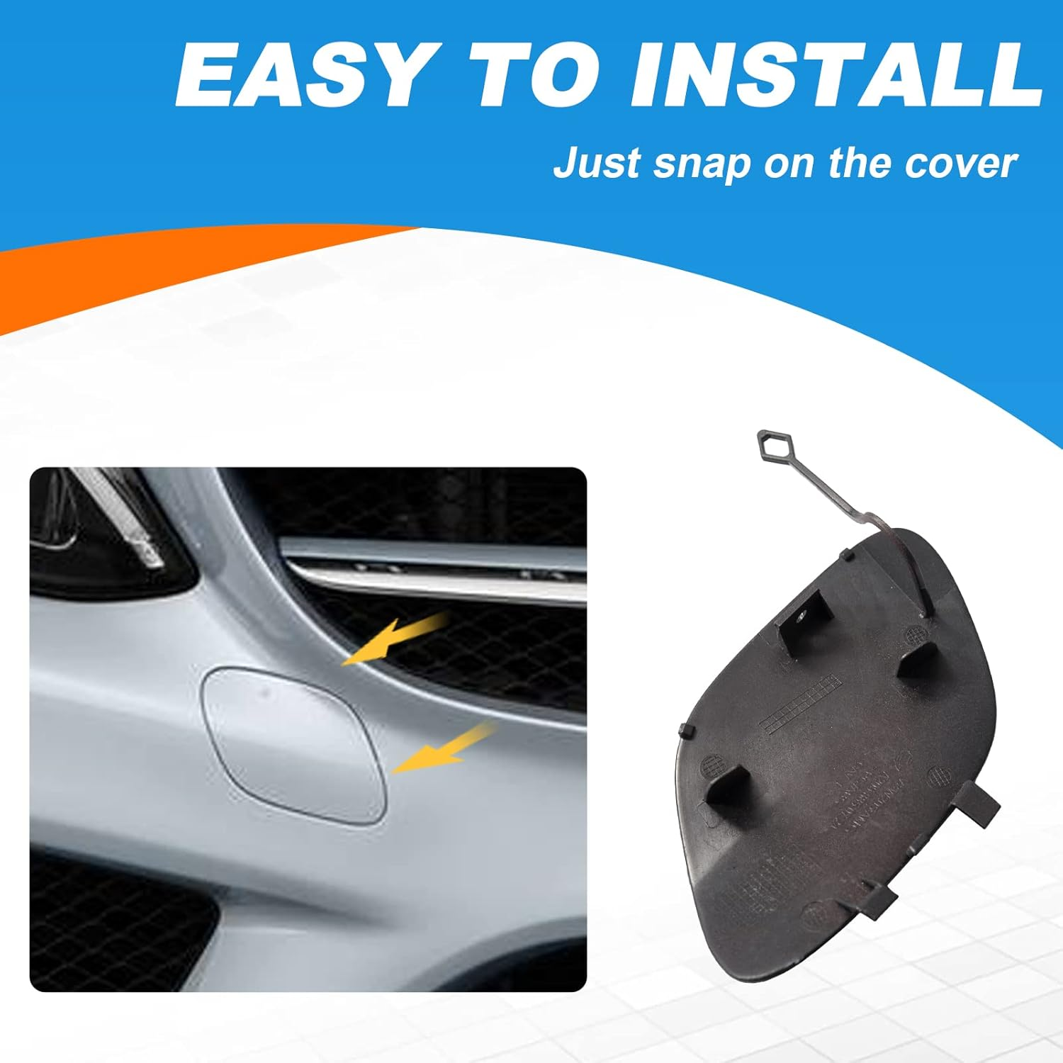 Front Bumper Tow Hook Cover Towing Eye Cap Trailer Cover Fit for Mercedes-Benz W205 C-Class Sedan C300 C400 C43AMG 2015-2018(Only Applicable to Sports Models)A2058850724 (Black, Right Passenger Side) - Black Right Passenger Side image number 2