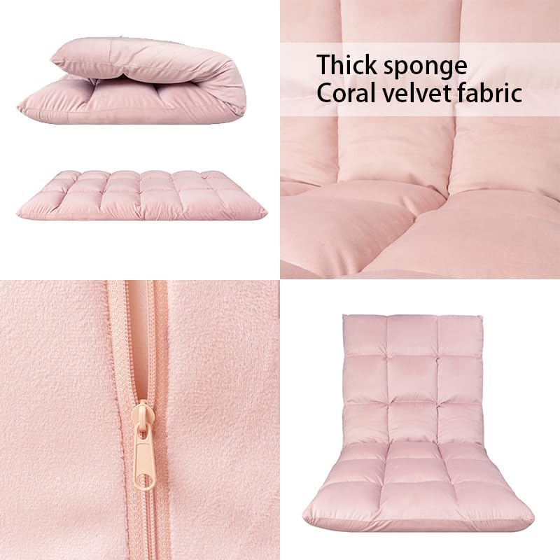 Extra Long Foldable Floor Lounger Chair, Floor Chair, Floor Sofa,Adjustable Back, Reading, Gaming, Watching TV, Coral Velvet Cover, Measuring 110 X 55 X 11 Cm. (Pink) image number 4