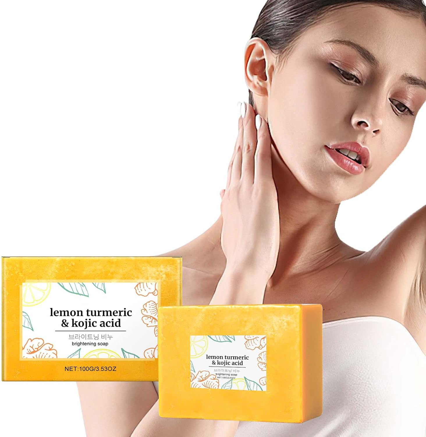 Scentric Glow Soap, Lemon Turmeric Kojic Acid Soap, Turmeric Soap for Dark Spots, Melanin Turmeric Soap for Face and Body, Moisturizing Deep Cleansing for Women & Men, Turmeric Lemon Soap (1Pcs) - 2Pcs image number 3