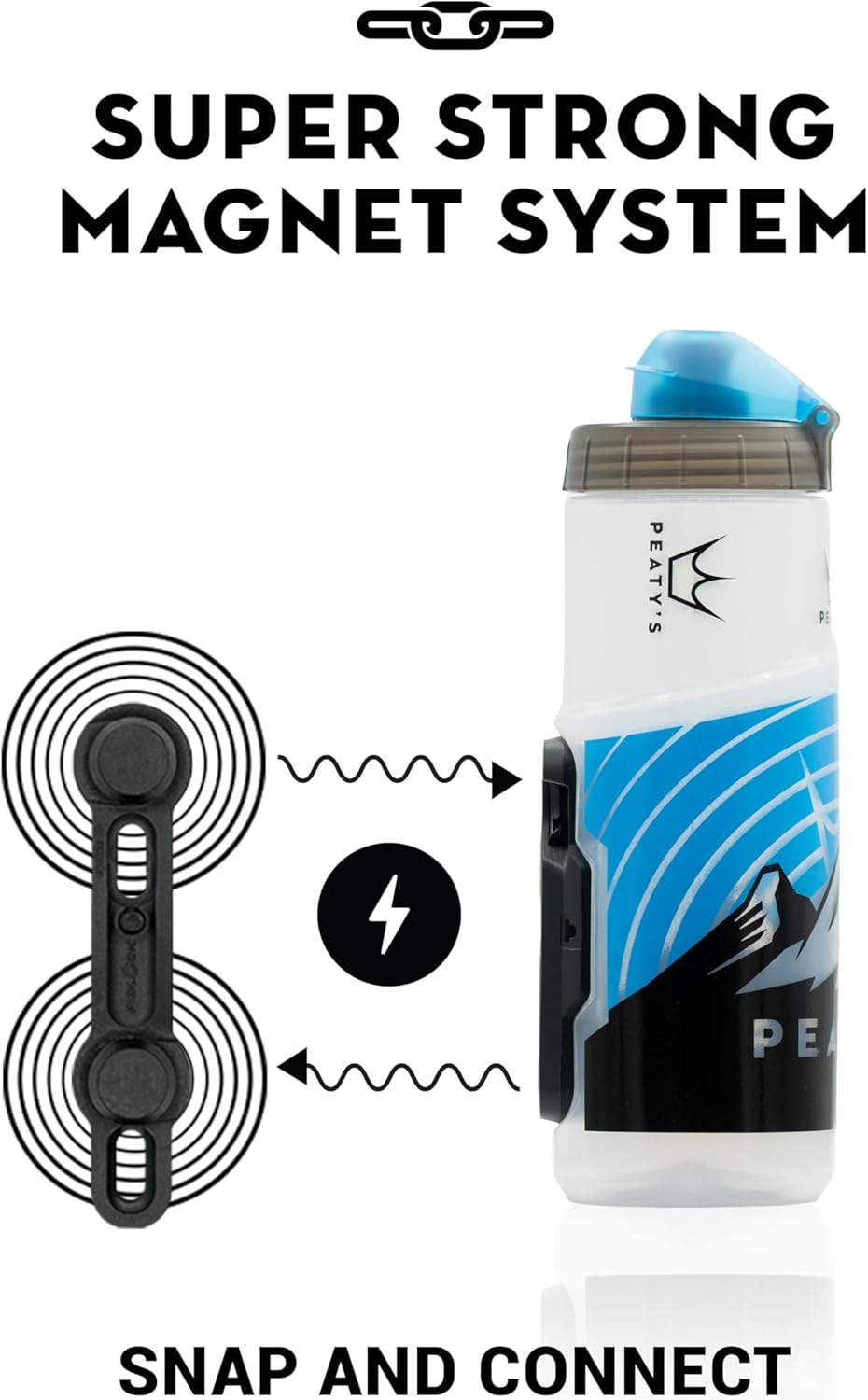 Peaty'S X Fidlock Lockin Magnetic 450Ml Bike Water Bottle & Mount, Bicycle Drink Bottles, Cycle Accessories for Mountain Biking & Cycling, Premium Alternative to Cage, Twist & Release - Mountain Clear