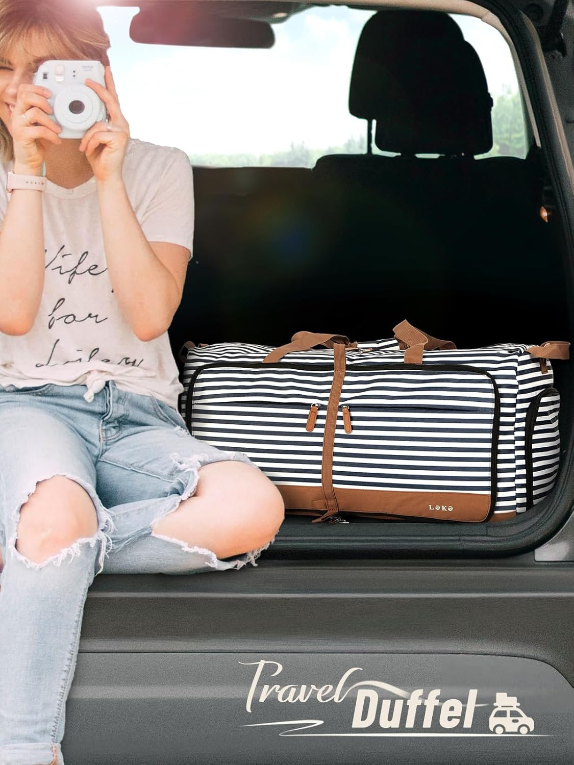 Lekesky Foldable Travel Bag Sports Bag Weekender Women with Shoe Compartment