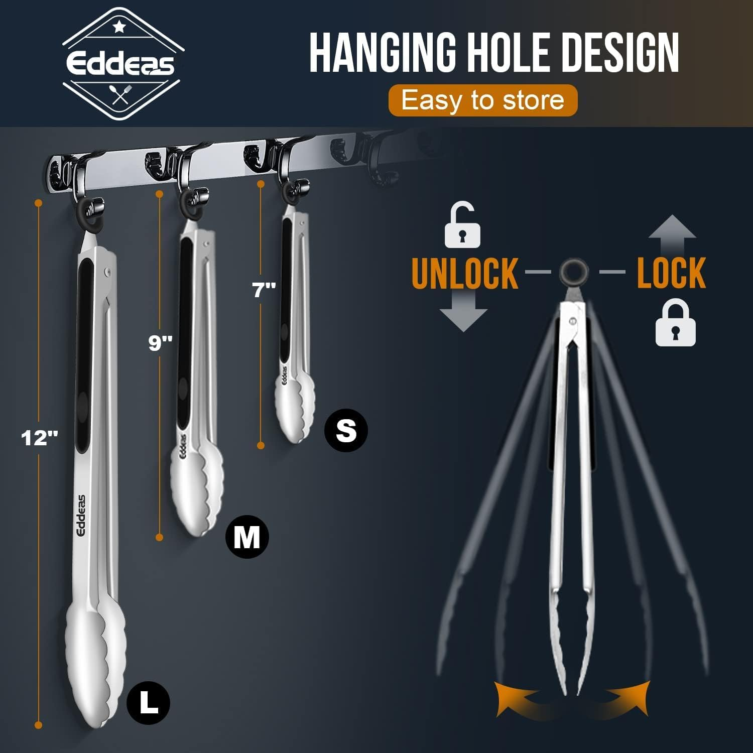 Kitchen Tongs - 9 Inch Heavy Duty Food Tongs, Ergonomic Grip Superior Stainless Steel and Non-Slip Heat Resistant Handle - Perfect for Cooking, Salad, Grilling, Barbecue,Dishwasher Safe image number 6