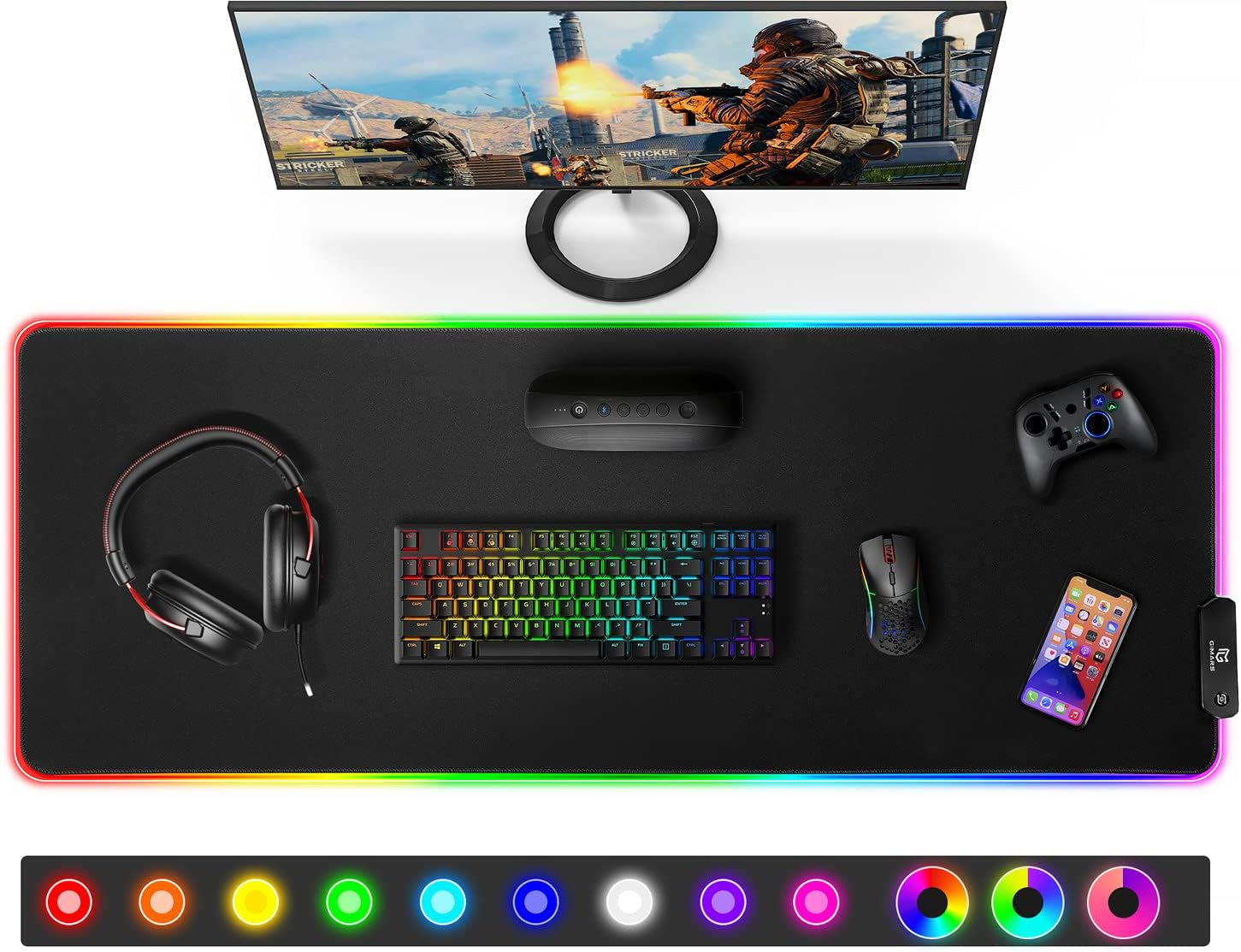 Gimars 800X300X5Mm Large Gaming Mouse Pad with 12 LED Lighting Modes, RGB Mouse Pad with Stitched Edges, Premium Micro-Weave Cloth, Waterproof Desk Mat, Keyboard and Mouse Pad for Desk, Gaming, Office