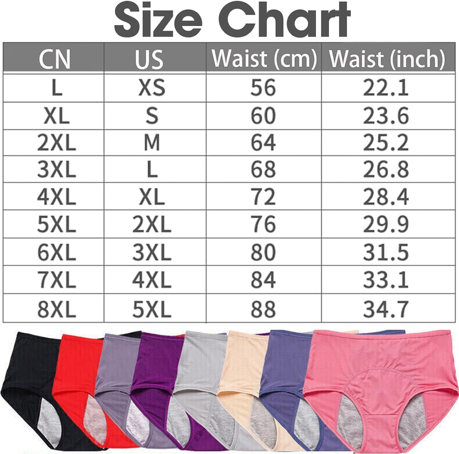 New Upgrade Leakproof Ladies Underwear,High Waist Leakproof Underwear,Incontinence Underwear for Women,Leak Proof Panties for Women over 60 (5Xl,8Pcs) image number 6