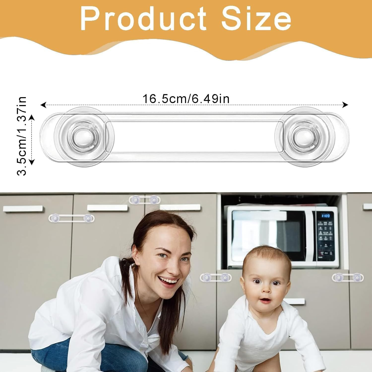 Cupboard Locks for Children, Child Locks for Kitchen Cupboards, Transparent Child Safety Cupboard Locks, without Drilling Strong Adhesive Cabinet Lock for Fridge, Cabinets, Drawers (16.5Cm, Pack, 20) image number 4