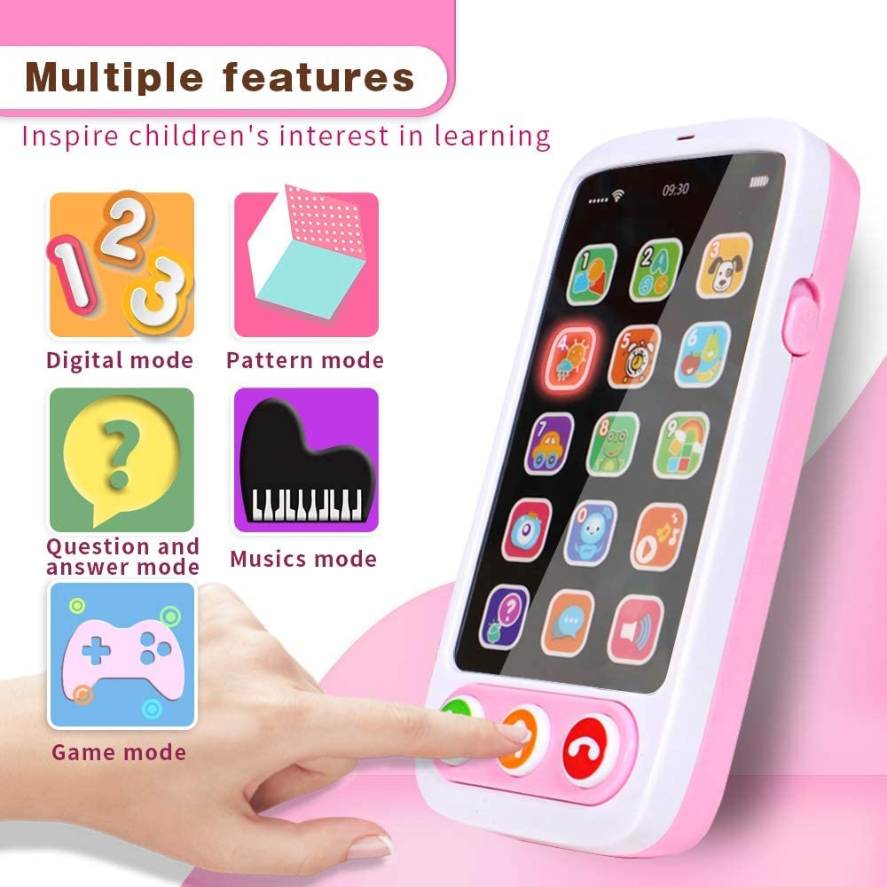 QINGBAO Baby Phone, Baby Cell Phone Toy with Lights & Music, 12 Months Early Learning Educational Toys, Sensory Toys for Toddlers 1 2 3 4 Year Old Kids Boys and Girls Gifts (Pink) image number 6