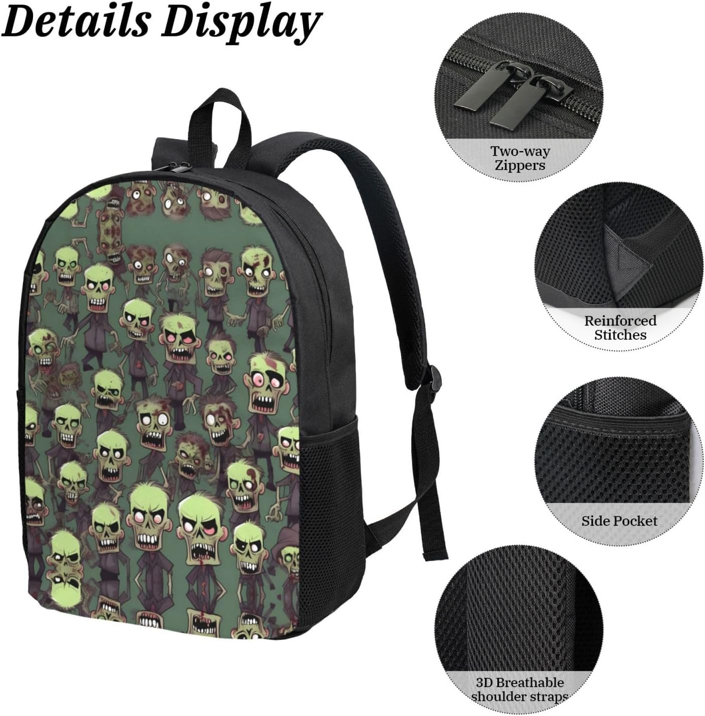 JIUTY Many Zombies Backpacks Backpack with Lunch Box and Pencil for Daily Commute image number 2