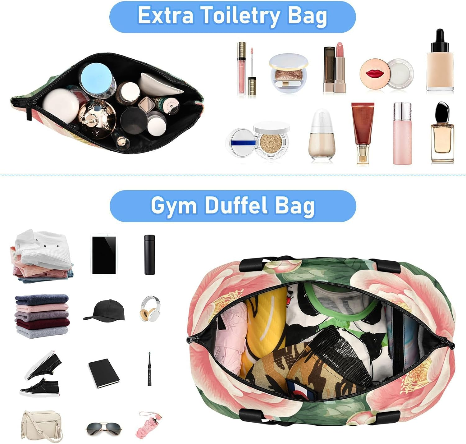 Beauty Spring Flowers Rose Gym Duffel Bag Travel Weekender Gear Bag with Toiletry Bag for Sports Multifunctional, Beauty Spring Floral Rose, 1 Size, Beauty Spring Flowers Rose, 1 Size image number 4