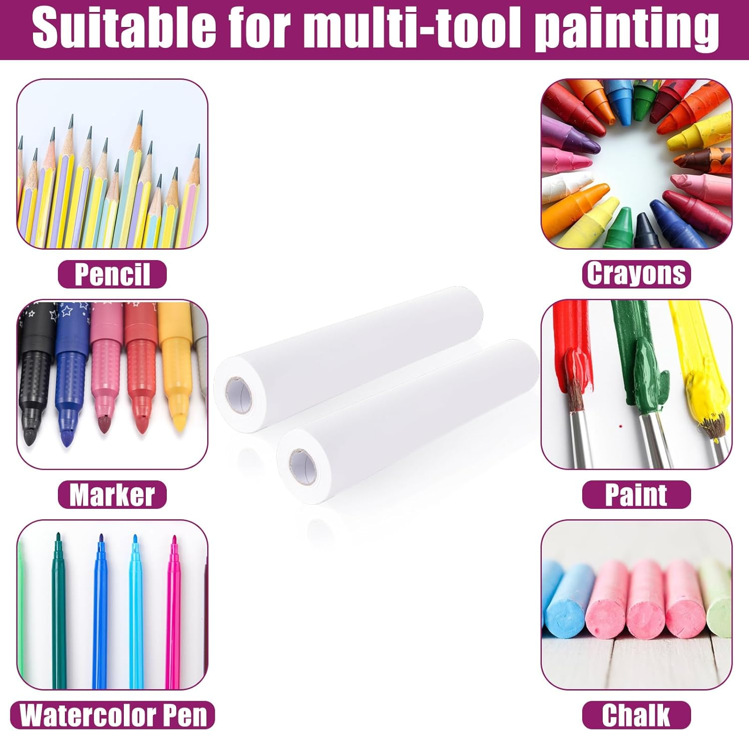 LDHHYH 2 Pack Drawing Paper Roll, White Arts Paper Roll, 30M X 38Cm Recycled Wrapping Paper Easel Paper Painting Sketching Paper for Use in School Home Office image number 3