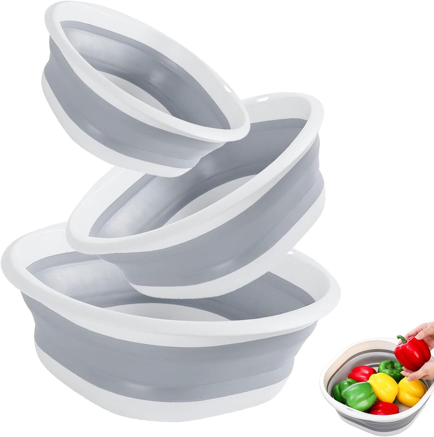 Paifeancodill Collapsible Wash Basin, 3 Pcs Collapsible Dish Tub, Foldable Laundry Tub, Collapse-A Wash Bowl, Portable Wash Tub Set Portable Wash Dish Basin for Dishing Fruit Foot Soak Laundry (Pink)