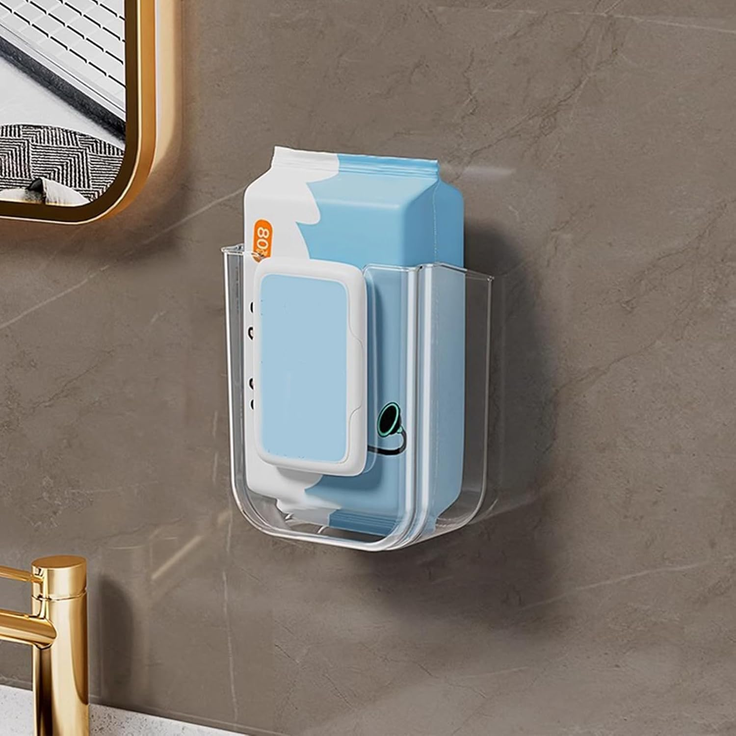 Flushable Wipes Dispenser | Wall Mounted Container Wipes Holder,Tissue Dispenser Adhesive Secure Mount for Family Toilet Home Bathroom Bedroom Use image number 5
