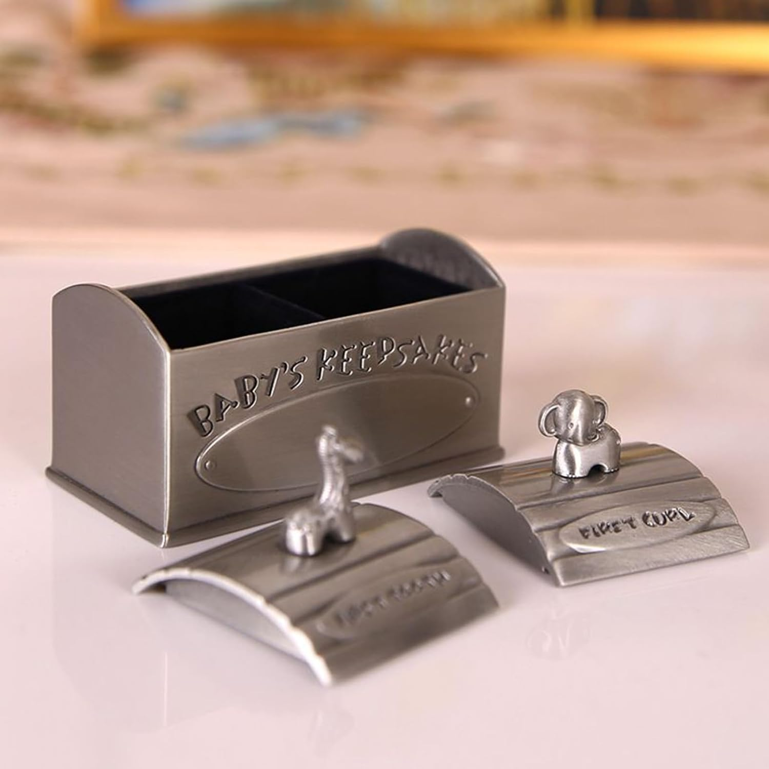 First Tooth Keepsake Box,Zinc Alloy Tooth Fairy Box Cute Animal Design - Elegant Memory Tin for Children Toddler Girls Baby Kid Birthday Shower - Silver image number 5