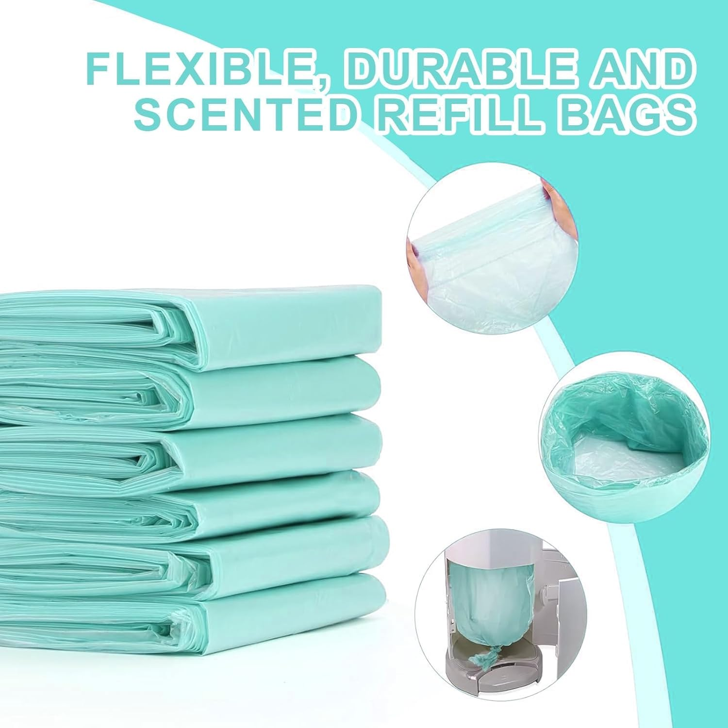 Liner Refills Compatible with Korbell 16L Nappy Bin-5 Rolls (60M) Diaper Disposal Bags-Holds up to 880 Nappies-Tear-Resistant & Leak-Proof Refill Bags image number 3