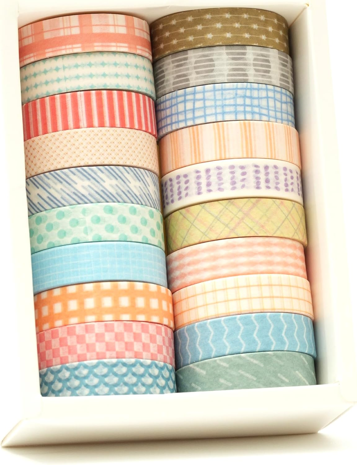 Songdao 20 Rolls Basic Washi Tape Set Japanese Arts Adhesive Tapes Simple Patterns Decorative Masking Tape Sets for Craft, Kids, Scrapbook, DIY, Gift Wrapping (Style One) image number 6