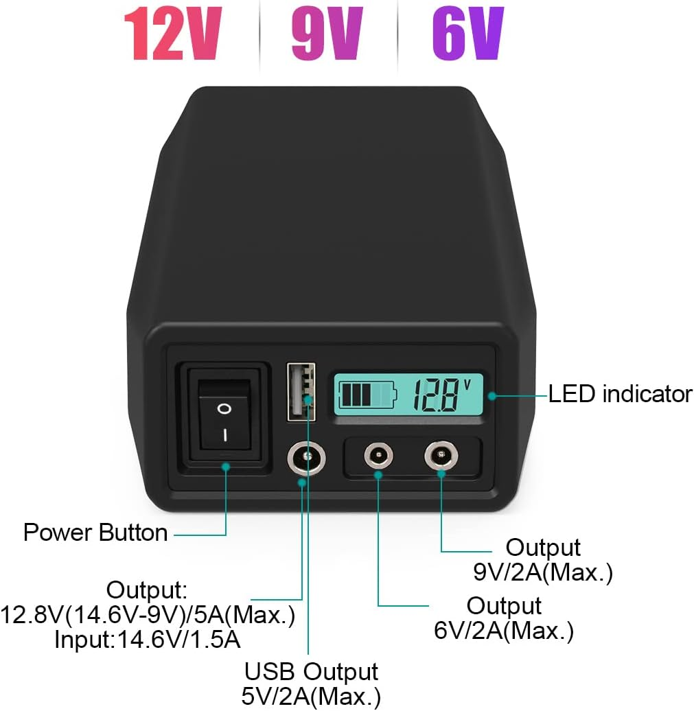 Talentcell 12V Lifepo4 Battery Pack LF4106, 2000 Cycles Rechargeable 12.8V 6Ah 76.8Wh Lithium Iron Phosphate Battery with DC 12/9/6 Volt and 5V USB Output for LED Strip, CCTV Camera, Mobile and More