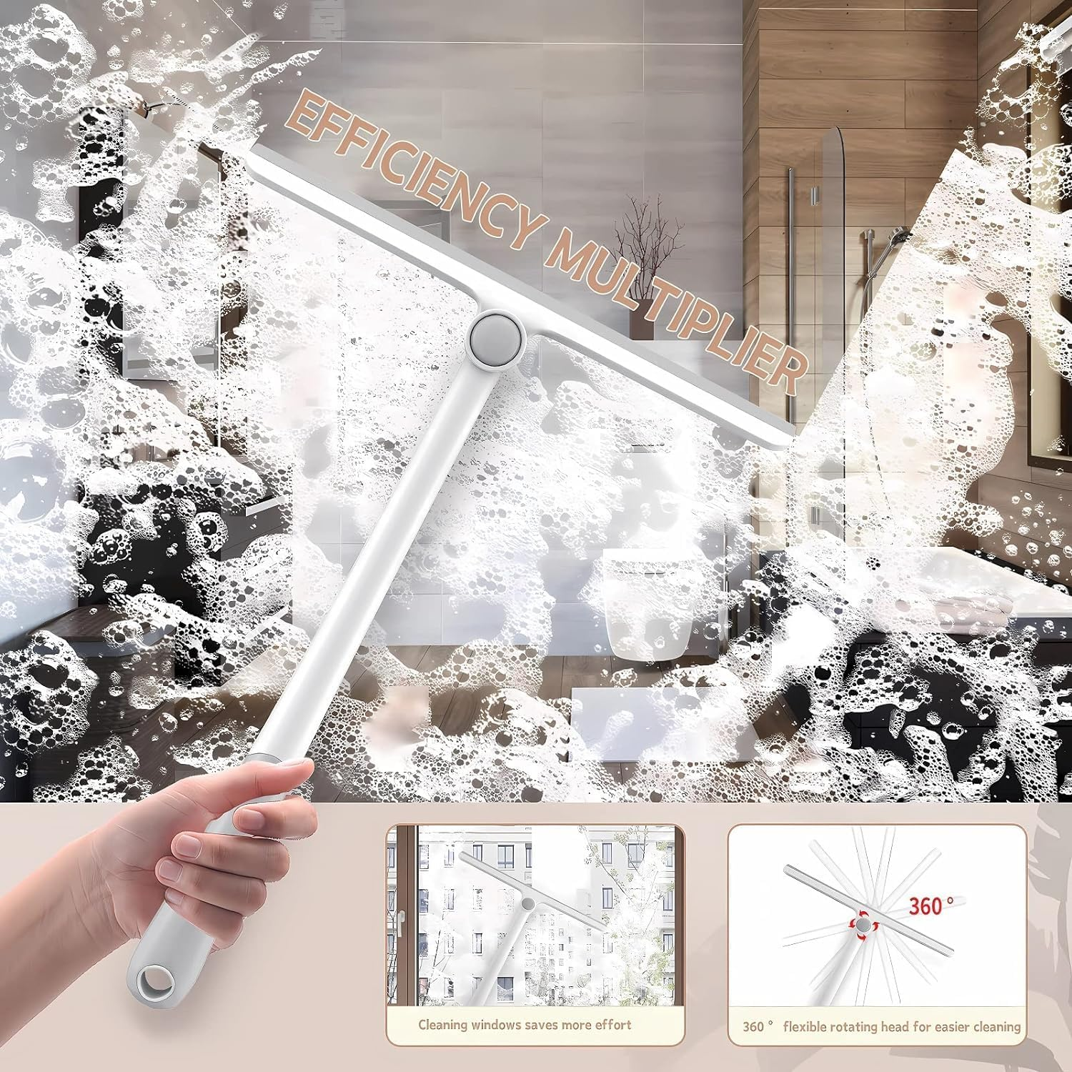 T-Shape Shower Squeegee for Window Glass,1Pc Heavy Duty Window Scrubber Flooring Scrubbler of Bathroom, T-Shape Glass Scraper Cleaning Wiper,Silicone Shower Window Squeegees, White - Blue image number 4