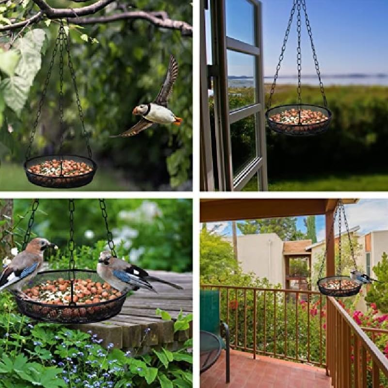 Hanging Bird Feeder Tray, Hanging Seed Tray, Bird Feeders for Attracting Birds, Outdoor Seed Bird Feeder Platform with 3 Chains and S-Shaped Hook for Wild Bird Seed Feeding image number 2