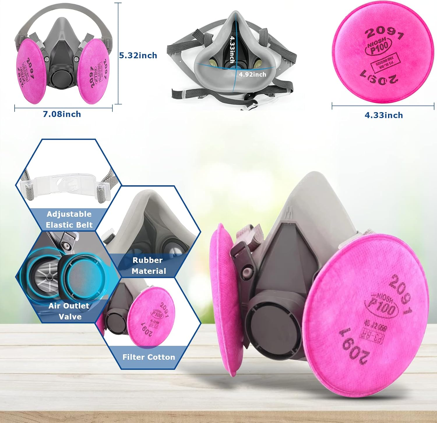 Reusable Half Facepiece Respirator, ASNABYYA Respirаtor against Dust and Organic Vapors, Face Cover Set Used for Painting, Woodworking, Polishing, Spraying, Decorating image number 6