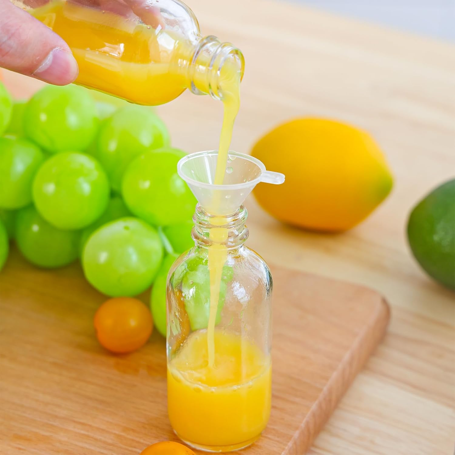 CUCUMI 8Pcs Glass Bottles with Caps, 2Oz Small Glass Juice Bottles, Shot Bottles with Caps, Small Glass Jars with Lids, Funnels, Waterproof Stickers and Brush image number 5